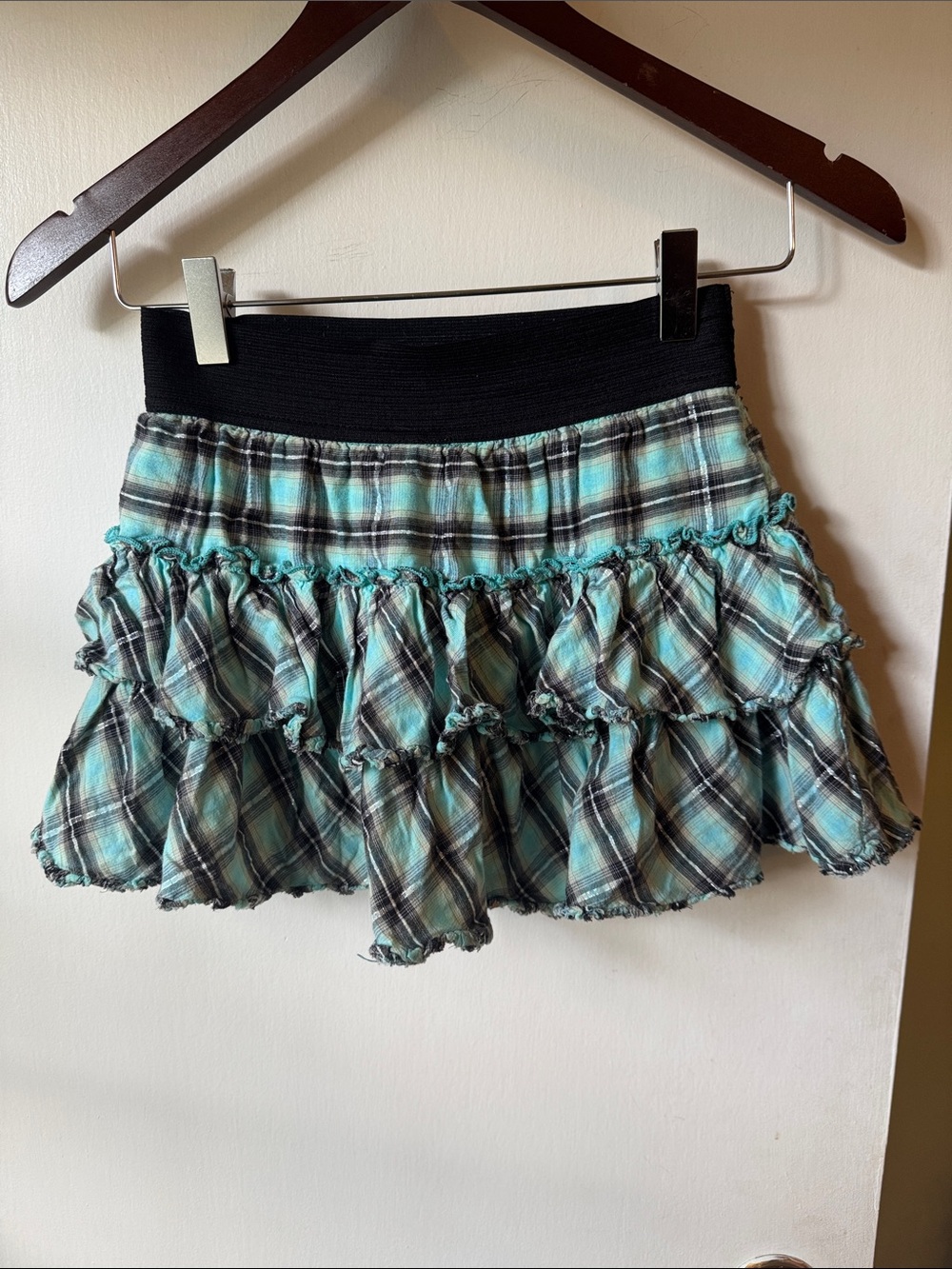 Justice Tiered Plaid Ruffle Skirt - Black & Aqua
